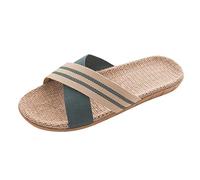 Mens Linen Slippers Mens Crossover Sliders Non-Slip Indoor Slippers Moisture Wicking Flax Slides Open Toe Mule Sandals Quick Dry Shower Slipper Textile Guest Slipper Summer Beach Sliders Green