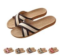 Mens Linen Slippers Mens Crossover Sliders Non-Slip Indoor Slippers Moisture Wicking Flax Slides Open Toe Mule Sandals Quick Dry Shower Slipper Textile Guest Slipper Summer Beach Sliders