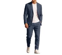 Mens Linen Suits 2 Piece Slim Fit Beach Wedding Formal Tuxedo One Button Business Suit Jackets and Blazer Trousers Breathable Lightweight Leisure Suits Summer Sets Casual Wear