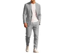 Mens Linen Suits 2 Piece Slim Fit Beach Wedding Formal Tuxedo One Button Business Suit Jackets and Blazer Trousers Breathable Lightweight Leisure Suits Summer Sets Casual Wear