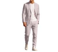 Mens Linen Suits 2 Piece Slim Fit Beach Wedding Formal Tuxedo One Button Business Suit Jackets and Blazer Trousers Breathable Lightweight Leisure Suits Summer Sets Casual Wear
