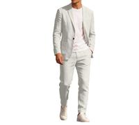 Mens Linen Suits 2 Piece Slim Fit Beach Wedding Formal Tuxedo One Button Business Suit Jackets and Blazer Trousers Breathable Lightweight Leisure Suits Summer Sets Casual Wear