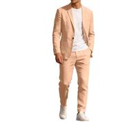 Mens Linen Suits 2 Piece Slim Fit Beach Wedding Formal Tuxedo One Button Business Suit Jackets and Blazer Trousers Breathable Lightweight Leisure Suits Summer Sets Casual Wear Navy