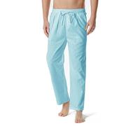 Men's Linen Trousers Baggy Casual Summer Lightweight Cotton Beach Yoga Pants Elasticated Waist Straight Legs Drawstring Solid Bottoms Home Holiday Lounge Pajamas-Light Blue-S