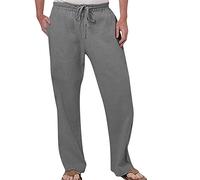 Mens Linen Trousers Casual Cotton Trouser Summer Beach Men Hippie Trousers Loose Fit Drawstring Trousers Cotton Linen Trouser Solid Trousers Loose Fit Mens Sweatpants Dad Gift (Grey, XXL)