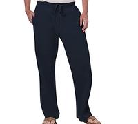 Mens Linen Trousers Casual Summer Beach Men Hippie Trousers Loose Fit Drawstring Cotton Linen Pants Solid Pants Loose Fit Mens Sweatpants Dad Gift (Navy, XXL)