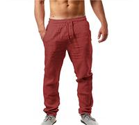 Mens Linen Trousers Cotton Jogging Bottoms | Tracksuit Bottoms Comfortable Baggy Pants Lightweight Pants | Loose Fit Drawstring Trousers Casual Yoga Pants | Elastic Beach Pants with Pockets Straight