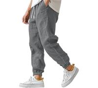 Mens Linen Trousers Drawstring Trouser Elasticated Waist Trousers Summer Yoga with Pocket Pants Cuffed Jogging Casual Every Wear Solid Drawstring Tracksuit Bottoms