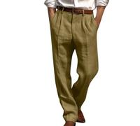 Men's Linen Trousers in Chinese Style, Lightweight Summer Trousers with Wide Leg, Kung Fu Trousers for Yoga and Leisure, Casual Tai Chi Trousers, 02-army green, L