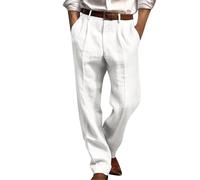 Men's Linen Trousers in Chinese Style, Lightweight Summer Trousers with Wide Leg, Kung Fu Trousers for Yoga and Leisure, Casual Tai Chi Trousers, 02-white, L