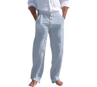Mens Linen Trousers, Linen Pants Mens Button Up Fashion Solid Color Smart Trousers With Side Pockets Breathable Straight Leg Pants With Button Casual Loose Fit Long Bottoms Comfy Workout Outfit