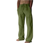 Mens Linen Trousers Loose Fit 3XL Mens Elastic Waist Casual Lounge Pajama Jogger Yoga Pants Cotton Breathable Comfortable Soft Beach Trousers Full Length Pants Holiday Clothing for Men UK Green 3XL