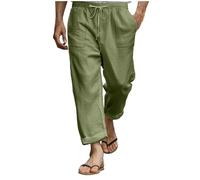 Men's Linen Trousers Loose Fit Beach Sweatpants Elastic Waist Yoga Pants Elastic Waist Jogging Bottoms Solid Sports Activewear Long Drawstring Trouser Cotton Lightweight Tracksuit Bottom Coffee