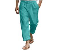 Men's Linen Trousers Loose Fit Beach Sweatpants Elastic Waist Yoga Pants Elastic Waist Jogging Bottoms Solid Sports Activewear Long Drawstring Trouser Cotton Lightweight Tracksuit Bottom Sky Blue