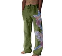 Mens Linen Trousers - Men's Summer Beach Loose Elasticated Waistband Trousers Casual Lightweight Bottoms Men's Casual Pants Cotton Linen Harem Yoga Pants Green