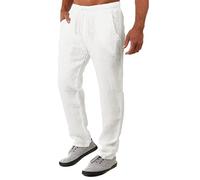 Mens Linen Trousers Slim Fit Cotton Jogging Bottoms Summer Beach Pants with Pockets Comfortable Lightweight Pants Cotton Linen Pants Loose Fit Men Yoga Pants Dad Gift (White, XL)