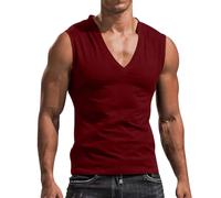 Men's Linen V-Neck Tank Top Sleeveless Beach Summer Casual Shirt Tops Tank Tops Sleeveless V-Neck Muscle Shirt Tank Shirt Tees Casual Summer Vests Bodybuilding Undershirt T-Shirt, red, XL