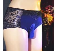 Men's Lingerie-Inspired Lace Underwear with Openwork Design and Prominent Bugle Pouch Thong Style for Comfort and Style Combined (XXL Royal blue)