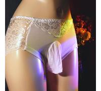 Men's Lingerie-Inspired Lace Underwear with Openwork Design and Prominent Bugle Pouch Thong Style for Comfort and Style Combined (XXXL White)