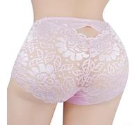 Men's Lingerie-Inspired Lace Underwear with Openwork Design and Prominent Bugle Pouch Thong Style for Comfort and Style Combined (L Pink)