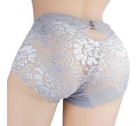 Men's Lingerie-Inspired Lace Underwear with Openwork Design and Prominent Bugle Pouch Thong Style for Comfort and Style Combined (XXXL Gray)