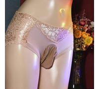 Men's Lingerie-Inspired Lace Underwear with Openwork Design and Prominent Bugle Pouch Thong Style for Comfort and Style Combined (XL Color)
