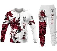 Men's Lion Wolf 3D Printed Hoodie Trousers Suit Men's Autumn Leisure Tracksuit Animals Jogging Suit, Fwolf -1, 3XL