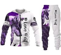 Men's Lion Wolf 3D Printed Hoodie Trousers Suit Men's Autumn Leisure Tracksuit Animals Jogging Suit, FWolf -5, L