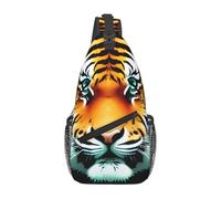 Men's Little fat tiger head Print Crossbody Sling Bag - Adjustable Strap Shoulder Pack with Multiple Pockets for Running Hiking Commute Daily Use