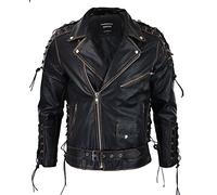 TruClothing Mens Live to Ride Cow Hide Real Leather Jacket Original Cross Zip Brando Biker Motorcycle - Black Brown M