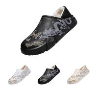 Mens Loafer Slippers Mens Non Slip Slipper Boots Chinese Style Dragon Printed Sliders Winter Super Warm Slides Plush Velvet House Slides Indoor Non-Slip Boot Low Top Thermal Mules