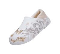 Mens Loafer Slippers| Mens Non Slip Slipper Boots| Chinese Style Dragon Printed Sliders| Winter Super Warm Slides| Plush Velvet House Slides| Indoor Non-Slip Boot| Low Top Thermal Mules