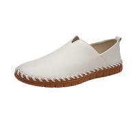 Mens Loafers Breathable Leather Rubber Flat Sole Dress Shoes Men Slip on Driving Business Boat Trainers Formal Large Size Plain Work Suits Footwear Modern Prom Party Loafer (White, 5.5)