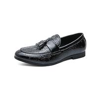 Men's Loafers Burnished Toe Crocodile Print with Tassel Vegan Leather Flexible Comfortable Anti-Slip Classic Walking Slip-ons(Black,9 UK)