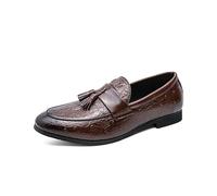 Men's Loafers Burnished Toe Crocodile Print with Tassel Vegan Leather Flexible Comfortable Anti-Slip Classic Walking Slip-ons(Brown,11 UK)