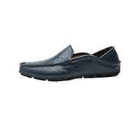 Men's Loafers Faux Leather Flat Breathable Casual Shoes Lightweight Comfortable Moccasins Retro Handmade Slip On Driving Business Shoes Zero-Drop Hands-Free Footwear Shallow Mouth Blue