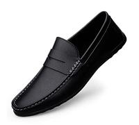 Men's Loafers Flat Breathable Casual Leather Moccasins Handmade Slip On Driving Business Shoes Black Size 11