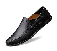 Men's Loafers Flat Breathable Casual Leather Moccasins Handmade Slip On Driving Business Shoes Black Size 11