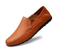 Men's Loafers Flat Breathable Casual Leather Moccasins Handmade Slip On Driving Business Shoes Red Brown Size 11