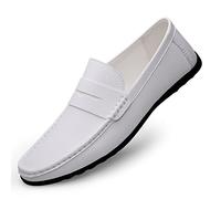 Men's Loafers Flat Breathable Casual Leather Moccasins Handmade Slip On Driving Business Shoes White Size 8.5