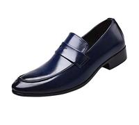 Mens Loafers Lacquer Leather Shoes Slip-On Low Heel Oxfords Shoes Classic Business Leather Shoes Fashion Solid Color Wedding Suit Casual Shoes Vintage Cosy Office Work Shoes for Men Blue