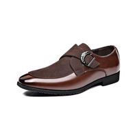 Men's Loafers Monk Strap Fashion Classic Low Top Slip on Dress Oxford Business Casual Office Wedding Formal Shoes,Brown,5.5 UK