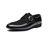Men's Loafers Monk Strap Fashion Classic Low Top Slip on Dress Oxford Business Casual Office Wedding Formal Shoes,Black,8.5 UK
