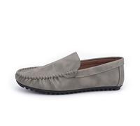 Mens Loafers Round Toe PU Leather Loafer Shoes Slip Resistant Flat Heel Flexible Fashion Slip-on(Khaki,7.5 UK)