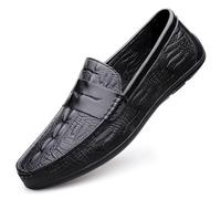 Men's Loafers Round Toe Vegan Leather Crocodile Print Penny Loafers Flexible Anti-Slip Slip Resistant Prom Wedding Slip-on(9 UK) Black