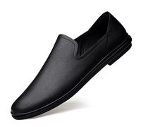 Mens Loafers Round Toe Vegan Leather Loafer Shoes Flat Heel Lightweight Comfortable Fashion Party Slip-on(Black,7 UK)
