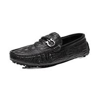 Mens Loafers Shoe Moccasins Shoes Faux Crocodile Print Solid Colors Leather Comfortable Flat Heel Flexible Prom Slip On(7 UK) Black