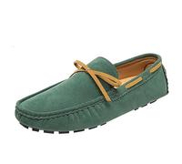 Mens Loafers Shoe Round Toe PU Leather Driving Style Loafer Flexible Comfortable Lightweight Outdoor Classic Slip On(Green,5.5 UK)