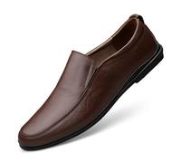 Mens Loafers Shoe Solid Color Round Toe Vegan Leather Loafer Shoes Slip Resistant Comfortable Anti-Slip Walking Party Slip-ons(Darkbrown,10.5 UK)
