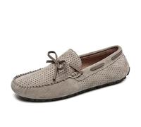 Men's Loafers Shoes Breathable Perforated Faux Leather Moccasins Driving Shoes Flat Heel Comfortable Anti-Slip Wedding Classic Slip-on(Khaki,6 UK)